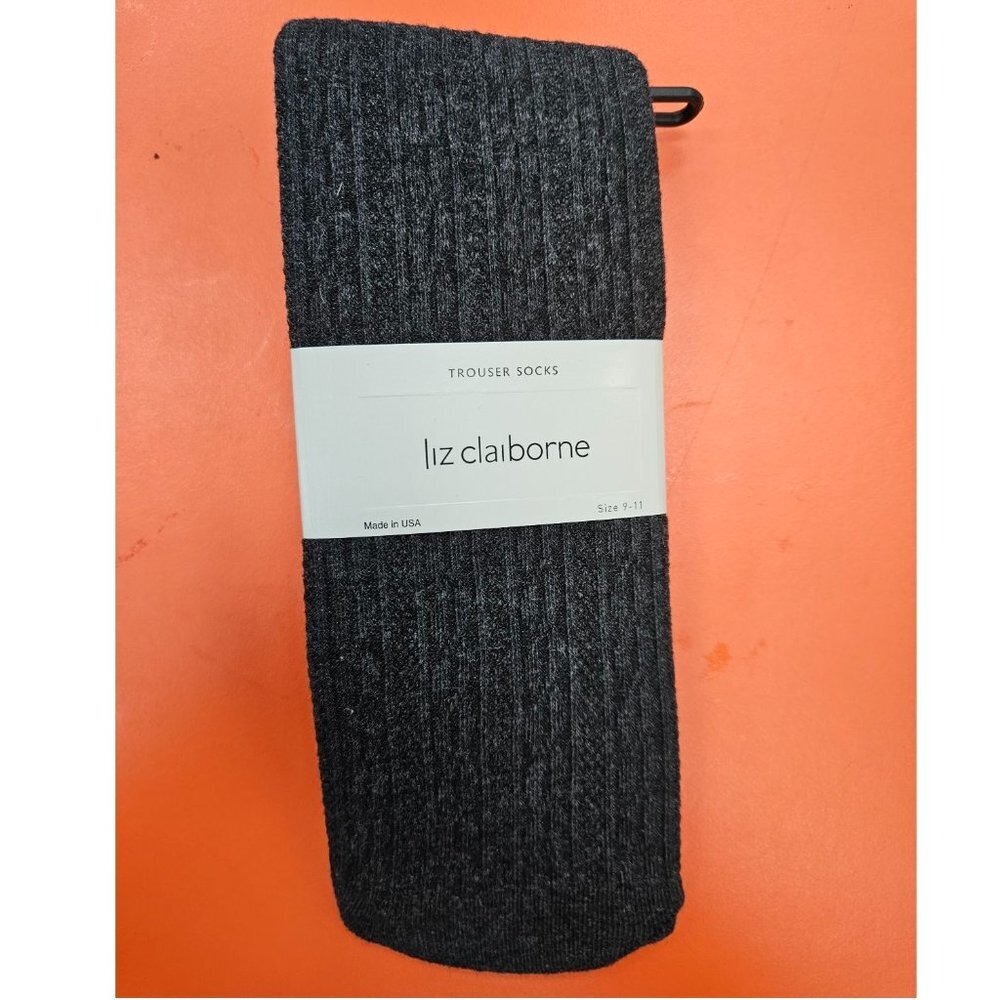 Women Trouser Socks, Liz Claiborne, Winter Cable Socks, Black Heather, size 9-11